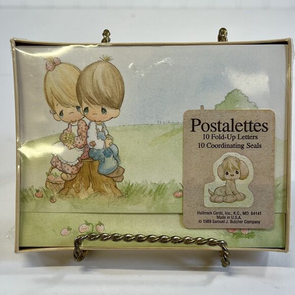 NEW VINTAGE HALLMARK PRECIOUS MOMENTS POSTALETTES Tri Fold W/ Gold Seals 1989 - Picture 6 of 6